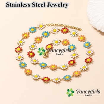 Stainless steel oil enamel colored necklace for women