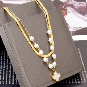 Stainless steel double-layer blade chain necklace