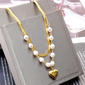 Stainless steel double-layer blade chain necklace