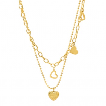 Stainless steel double-layer heart chain necklace