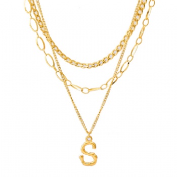 Stainless steel treble layer initials chain necklace