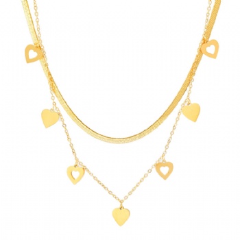 Stainless steel double-layer heart chain necklace