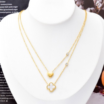 Stainless steel double-layer heart chain necklace