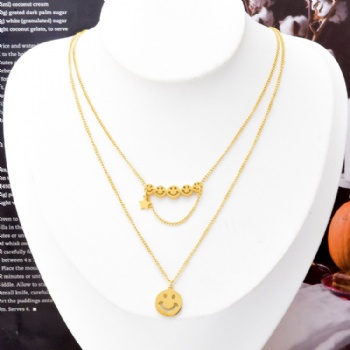 Stainless steel double-layer smiley face chain necklace