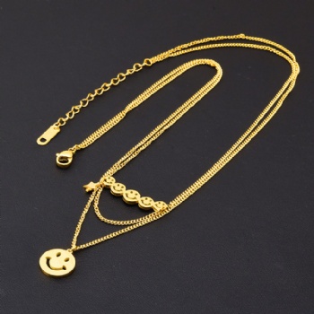 Stainless steel double-layer smiley face chain necklace