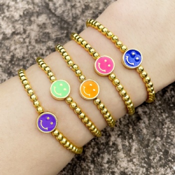 Elastic gold plated enamel charms copper/brass bead bracelet