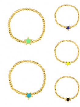 Elastic gold plated enamel charms copper/brass bead bracelet