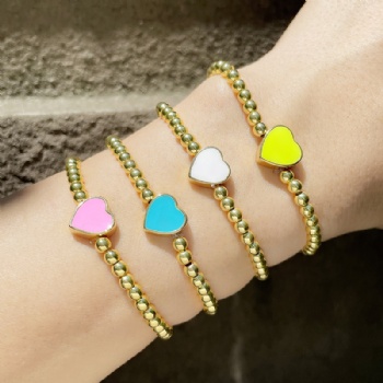 Elastic gold plated enamel charms copper/brass bead bracelet