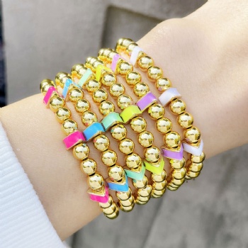 Elastic enamel charms gold plated copper/brass bead bracelet