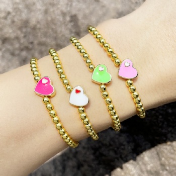 Elastic enamel charms gold plated copper/brass bead bracelet