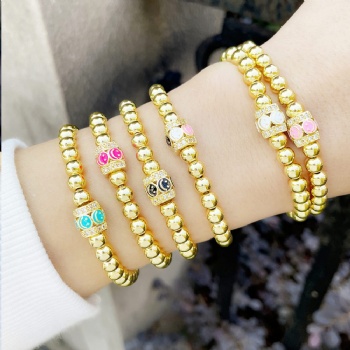 Elastic enamel charms gold plated copper/brass bead bracelet