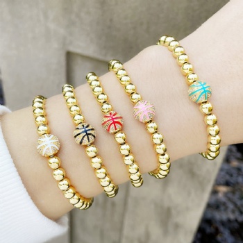 Elastic enamel charms gold plated copper/brass bead bracelet