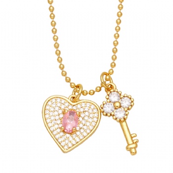 Lock heart key zircon pendant necklace for women