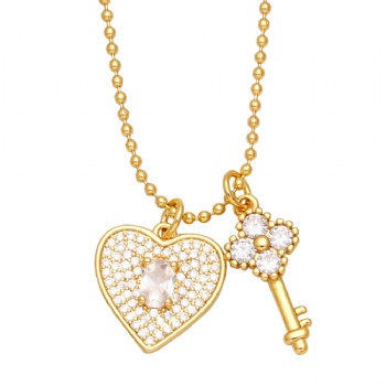 Lock heart key zircon pendant necklace for women