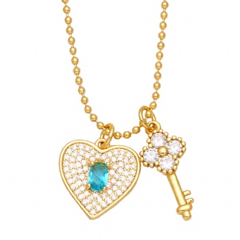 Lock heart key zircon pendant necklace for women