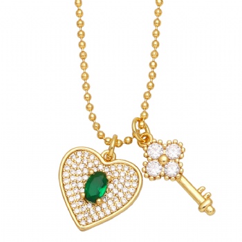 Lock heart key zircon pendant necklace for women