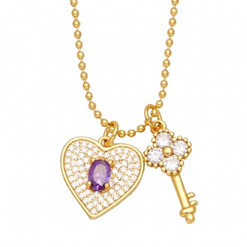 Lock heart key zircon pendant necklace for women