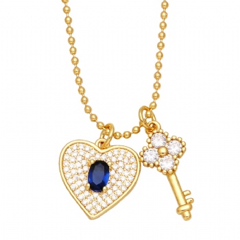 Lock heart key zircon pendant necklace for women