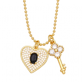 Lock heart key zircon pendant necklace for women