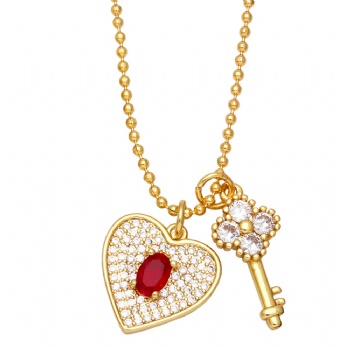 Lock heart key zircon pendant necklace for women