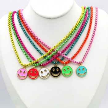 Happy face smiley pendant colored necklace