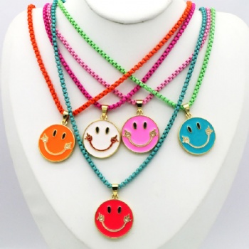 Happy face smiley pendant colored necklace