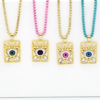 Evil eye pendant colored brass necklace