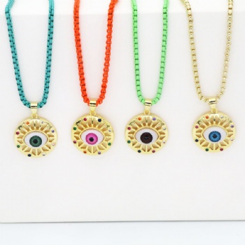 Evil eye pendant colored brass necklace