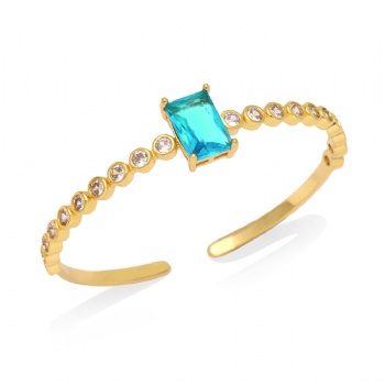 Colored zircon gold plated copper/brass open cuff bracelet bangle