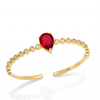 Colored zircon gold plated copper/brass open cuff bracelet bangle