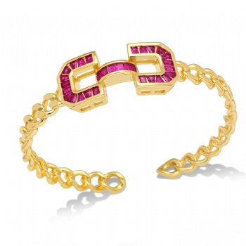 Colored zircon gold plated copper/brass open cuff bracelet bangle