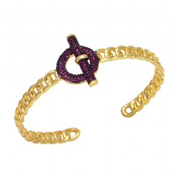 Colored zircon gold plated copper/brass open cuff bracelet bangle