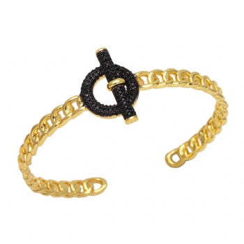 Colored zircon gold plated copper/brass open cuff bracelet bangle