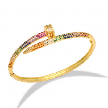 Colored zircon gold plated copper/brass open cuff bracelet bangle