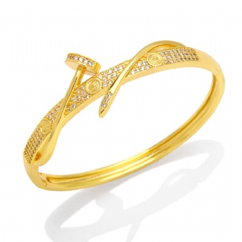 Colored zircon gold plated copper/brass open cuff bracelet bangle