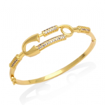 Colored zircon gold plated copper/brass open cuff bracelet bangle