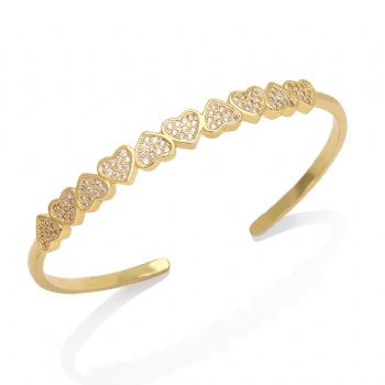 Colored zircon gold plated copper/brass open cuff bracelet bangle