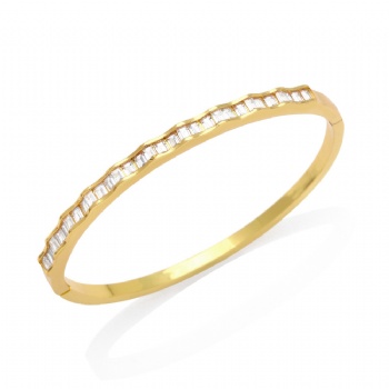 Colored zircon gold plated copper/brass open cuff bracelet bangle