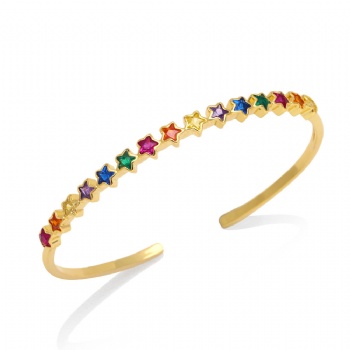 Colored zircon gold plated copper/brass open cuff bracelet bangle