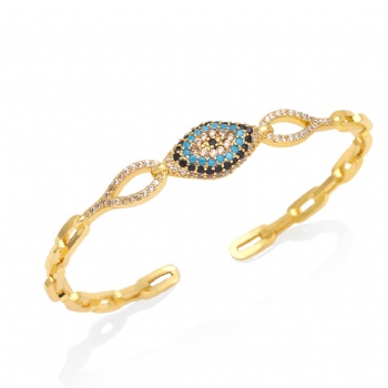 Colored zircon gold plated copper/brass open cuff bracelet bangle