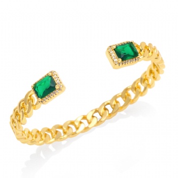 Colored zircon gold plated copper/brass open cuff bracelet bangle