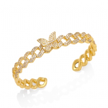 Zircon gold plated copper/brass open cuff bracelet bangle