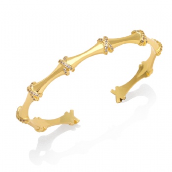 Zircon gold plated copper/brass open cuff bracelet bangle