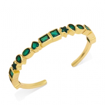 Colored zircon gold plated copper/brass open cuff bracelet bangle