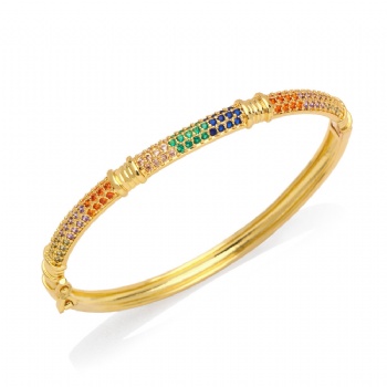 Colored zircon gold plated copper/brass open cuff bracelet bangle