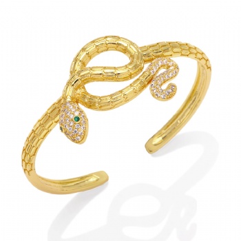 Zircon gold plated copper/brass open cuff bracelet bangle