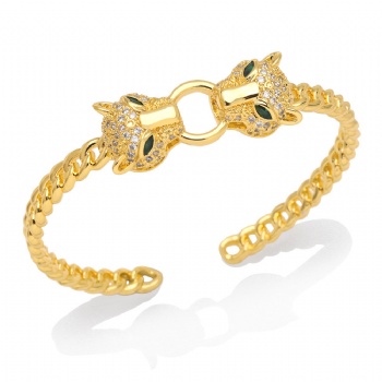 Zircon gold plated copper/brass open cuff jaguar bracelet bangle