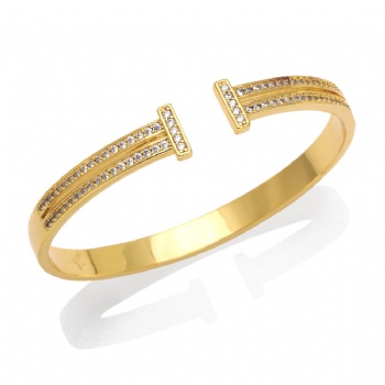 Zircon gold plated copper/brass open cuff jaguar bracelet bangle