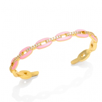 Enamel gold plated copper/brass colored open cuff bracelet bangle