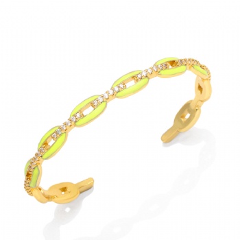 Enamel gold plated copper/brass colored open cuff bracelet bangle